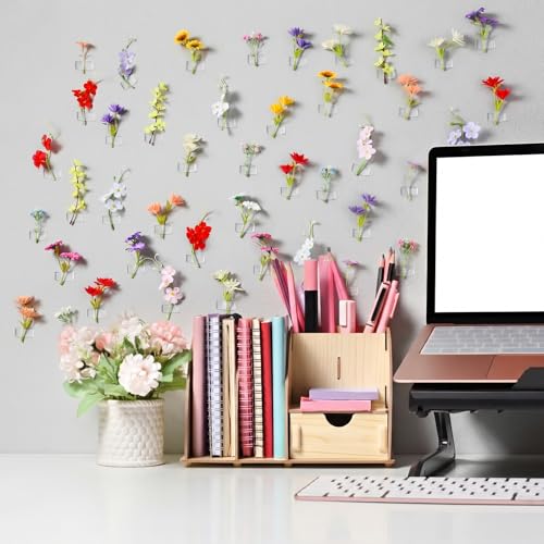 Suncalla 60 Pcs 3.9'' Summer Artificial Wildflower Silk Floating Flowers Floral Backdrop 3D Fake Flower for Craft DIY with Double Sided Tape No Trace for Wedding Arch Home Wall Decor(Classic,Colorful) - color: Colorful, style: Classic