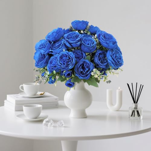 16 Pack Royal Blue Peonies Artificial Flowers,Fake Silk Hydrangea Bouquet for Bridal Wedding Home Table Decor Reusable Dining Opening Ceremony Birthday Arrangement Faux Floral - color: Royal Blue