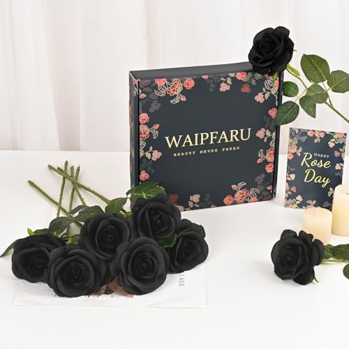 Waipfaru Halloween Decor - 16 Pcs Black Roses Artificial Flowers, Fake Roses Halloween Flowers with Long Stems for Home Decoration (Black) - color: Black, size: 16 Pcs