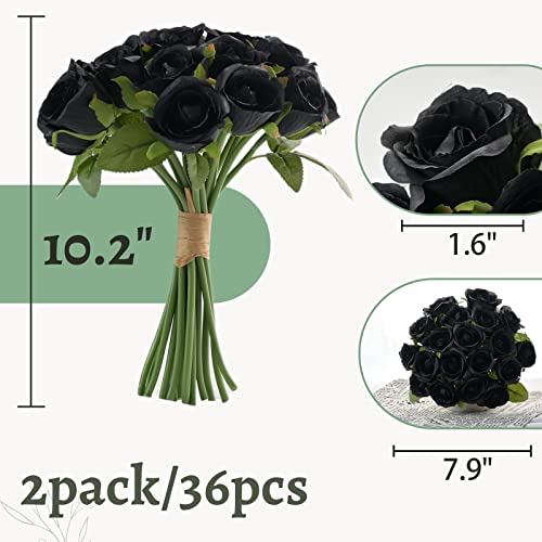 ZMZQ&flw 36PCS Roses Artificial Flowers Black, Silk Flowers with Stems Fake Flowers Bouquet for Outdoor Bridal Wedding - color: Black 36pcs