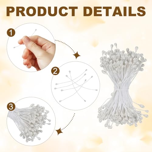 PATIKIL 3mm Double Heads Flower Stamen, 150 Pcs Artificial Flower Stamen Pistil Matt Pearl Floral Stamen for DIY Christmas Card Wedding Decoration, White - color: White
