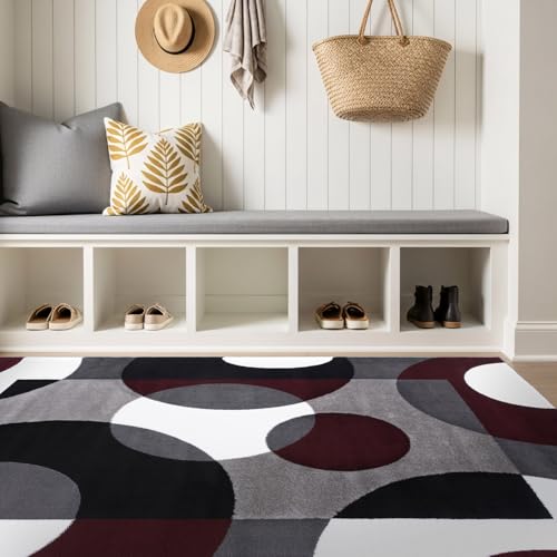 Rugshop Burgundy Geometric Area Rug, Contemporary Circle Design, Non-Shedding, Easy-Care Style for Living Room, Bedroom and Home Office, 5'3" x 7'3" - size: 5'3" x 7'3" (Rectangular)