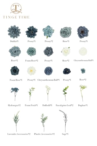 TINGE TIME Fake Flowers Artificial Flowers Peonies Bulbous Chrysanthemum Daisy Hydrangea Sunflower Violets Dahlia Daffodils Epiphyllum Orchid Cherry Blossom Camellia Leyaron (Dusty Blue) - color: Dusty Blue