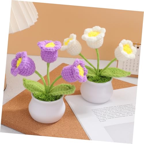 Cabilock Crochet Lily of the Valley Flower Ornaments Handmade Knitted Artificial Flowers for Car Dashboard and Desktop Decoration 2 Pieces 5.11X2.08X2.08 Inches Versatile Home Office Decor