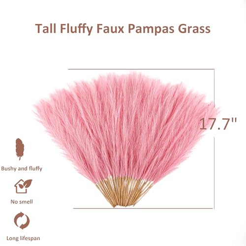 Pink Pampas Grass Small, 30 Pcs 17" Faux Pampas Grass Short Decor, Pompas Grass Flower Arrangement and Vase Filler for Boho Home Wedding Decoration - color: Pink, size: 17'' Tall
