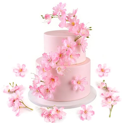 14PCS Artificial Cherry Blossom Cake Toppers Pink Cherry Flowers Cake Ornament for Floral Birthday Cake Decors Wedding Bridal Shower Mother's Day Party Artificial Flower Decoration Supplies - color: Pink Cherry