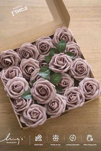 Ling's moment Artificial Flowers 50Pcs Dusty Rose Roses Decor w/Stems,3" DIY Foam Floral for Wedding Bouquet/Centerpieces, Outdoors Party Backdrop, Room/Table, and Garden/Pot Decorations - color: Pk- Dusty Rose, size: 50Pcs