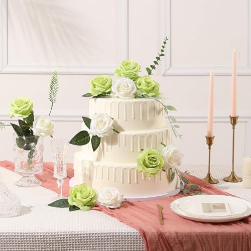 Tifuly Green Roses Artificial Flowers -12Pcs Realistic Single Long Stem Fake Silk Roses Bouquet for Party Home Wedding Centerpiece Hotel Office Decor - color: Green