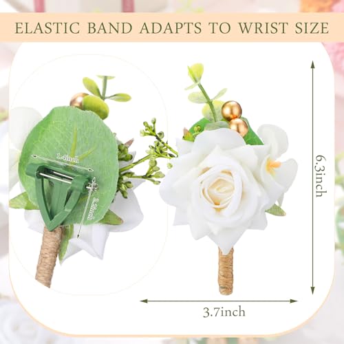Sherr 12 Pcs Boutonniere for Men Wedding Flower Boutonniere Rose Corsage Set with Pin for Groom Groomsmen Prom Western Wedding Anniversary Dinner Fall Party Decor(White) - color: White