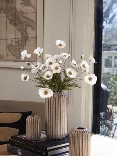 IPOPU White Artificial Poppy Flowers 6pcs Poppies White Artificial Flowers with Stems Silk Flower Arrangements for Wedding Centerpieces for Home Table Bridal Shower Party Decorations (White) - color: White