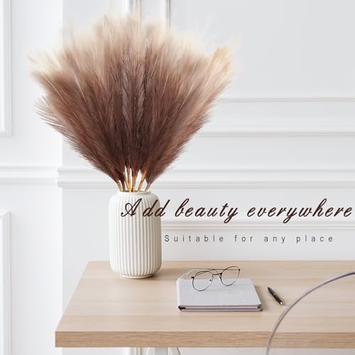 8Pcs 3FT Colorful Faux Pampas Grass for Boho Decor, KALYLOC Non-Shedding Fluffy Artificial Bulrush, Tall Reed Fluffy Stems Vase Filler Living Room Wedding Decoration (Coffee) - color: Coffee