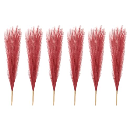 PATIKIL 17 Inch Faux Pampas Grass, 6 Pcs Boho Decor for Home Decoration Artificial Tall Fluffy Stems for Wedding Flower Party Vase Arrangement Centerpieces, Wine Red - color: Wine Red