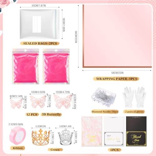 Thiccywoov Valentine Glitter Roses Bouquet (exclude Rose & Glue) DIY Roses with Glitter Powder Flower Wrapping Paper Letter Stickers Bags for Mothers Day Birthday Wedding Graduation Xmas Gifts(Pink) - color: Pink