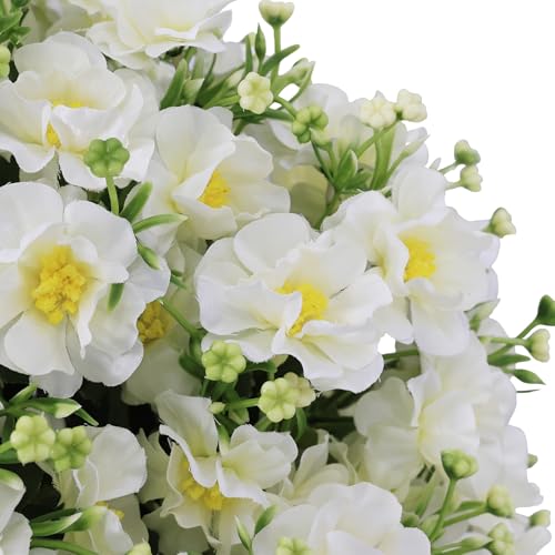 24” Artificial White Flowers for Outdoors, Set of 2 UV Resistant Faux Plants in Cement Pots, Fake Floral Look Real for Front Porch, Entryway & Indoor Spring Decor - color: Artificial Flower Cream White