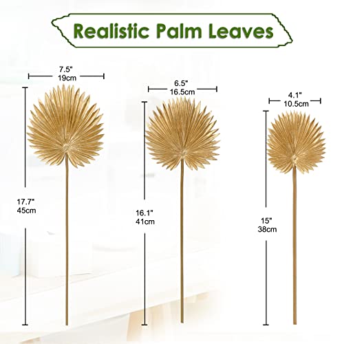 DILATATA 6 Pcs Pu Foam Artificial Gold Palm Leaves Faux Palm Tropical Leaves Fake Palm Fronds for DIY Wedding Bouquets Fake Leaves for Centerpieces Arrangements Palm Leaf for Party Home Decorations - color: Gold Palm #06