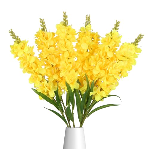 IPOPU 6PCS Delphinium Artificial Flowers 39" Realistic Faux Hyacinth Long Stem Delphinium Silk Flowers for Tall Vase Filling Wedding Centerpieces Home Decor (Yellow) - color: Yellow