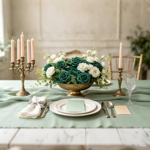 Artificial Flowers, 50pcs Hunter Green Artificial Rose for DIY Wedding Bouquets Centerpieces Arrangements, Fake Flower with Stem for Party Home Decrration - color: Hunter Green, size: 50pcs