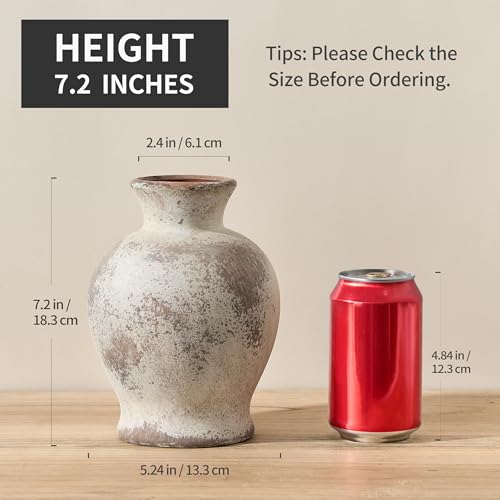 7.2" Ceramic Vase for Home Decor, Decorative Terracotta Farmhouse Rustic Vases for Living Room Kitchen Bedroom Bathroom Entryway Mantel Table, Pottery Vases for Grass Pampas Dried Fresh Flowers - color: Natural Brown- 7.2"