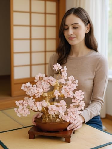 Feng Shui Crystal Money Tree of Life, Artificial Plants Made in uv Resin,Bonsai Tree.Diamond Art Tree of Life,Home Decor,Art Supplies. Gfit for Women,man.(Pink Treasure Tree) - color: Pink Treasure Tree