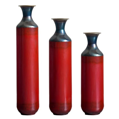 Floor Vases, Tall Home Decor Metal Vase Set of 3 Large Glazed Decorative Vases for Wedding Decor, Elegant Modern Flower Holder for Living Room, Entryway, Hallway - color: Gradient Red