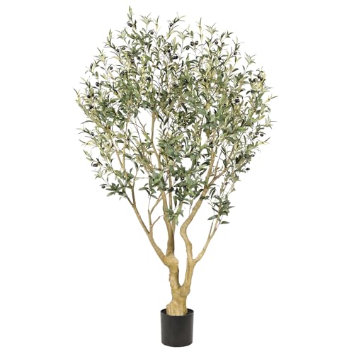 Realead 6ft Olive Trees Artificial Indoor - Large Faux Olive Tree with Realistic Leaves and Olives - Full and Grand Design Fake Olive Tree with Sturdy Base for Indoor Home Office Decor - size: 6ft