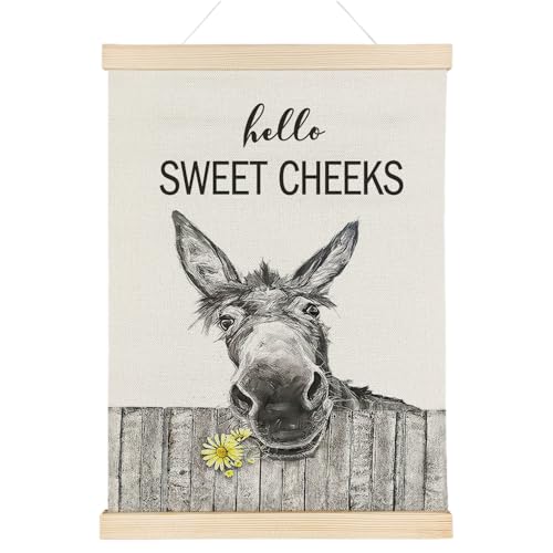 Nrleey Hello Sweet Cheeks Bathroom Poster Hanger Frame - Donkey Wall Art with Wooden Poster Hanger, Hello Sweet Cheeks Bathroom Decor, Funny Bathroom Wall Decor, 12x16 Inches - color: Donkey