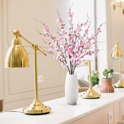 Sggvecsy Artificial Plum Blossom Flowers 4 Pcs Faux Cherry Blossom Stems Faux Silk Plum Blossom Branches 36.2’’ Fake Flowers Long Stems for Vase Arrangements Home Wedding Table Decor (Pink) - color: Pink