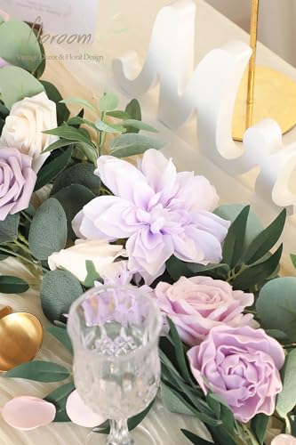Floroom Lavender Violet Lilac Artificial Flowers Fake Roses Peonies Dahlias Greenery Combo Box Set for DIY Purple Wedding Bouquets Bridal Shower Centerpieces Floral Arrangements Party Table Decoration - color: Soft Lavender Lilac