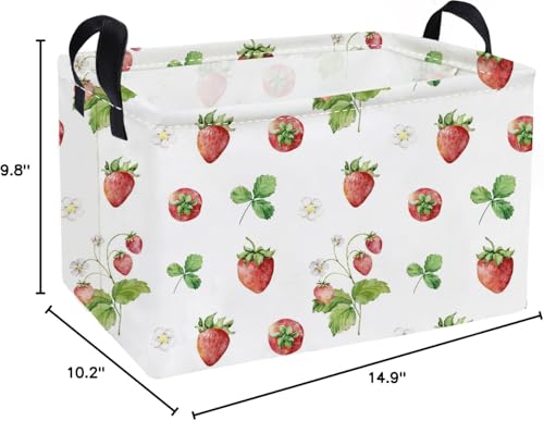 Essme Rectangular Kids Baskets,Strawberry Storage Box,Cute Basket for Kids with Handles for Room Decor, Book Bins,Shelf Basket.(Strawberry) - color: Strawberry