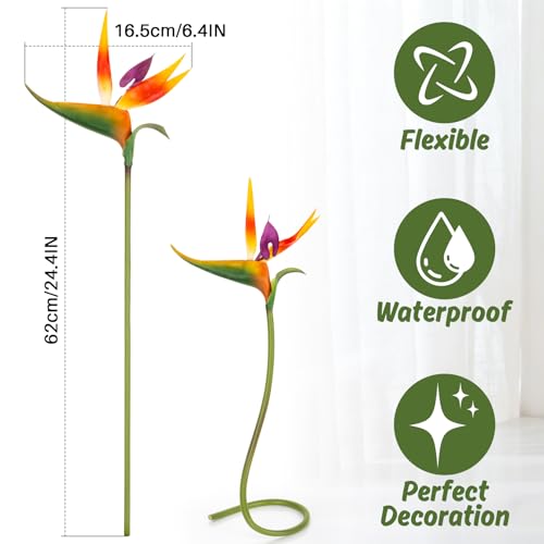 RAINFLOW Bird of Paradise Artificial Plant - 2PCS 24" UV Resistant Artificial Outdoor Plants Birds of Paradise Plant Artificial Giant Flowers for Decoration Hawaiian Party Hawaiian Flowers(Yellow) - color: Yellow