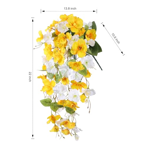 Ivydale Hibiscus Artificial Fake Hanging Flowers Plants for Outdoor Spring Decoration, 2PCS UV Resistant Faux Hibiscus Silk Flowers Realistic Look Real for Planters Outside Porch Patio Yard - color: Yellow + White, size: 2pcs