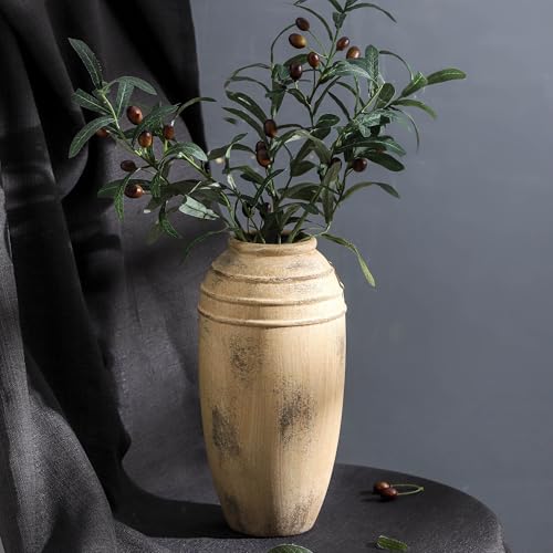 Ceramic Flower Vase with Handles, 12 inch Tall Vase for Centerpieces, Large Decorative Terracotta Vases, Farmhouse Rustic Vases for Home Decor, Living Room, Table, Neutral vase Lyeec - color: 101-12.87in