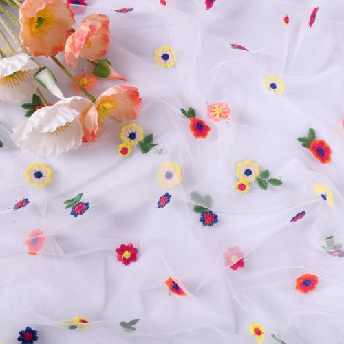 Ivory Embroidery Daisy Gauze Table Runner 10FT Floral Seasonal 120 Inch Sheer Tulle Table Runner Kitchen Dining Wedding Birthday Christmas Decor for Home Party Decorations - color: Ivory, size: 10 ft × 1 pc