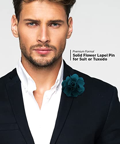 Premium Men's Formal Solid Color Flower Lapel Pin - Boutonniere for Men, Brooch Pin - color: Teal
