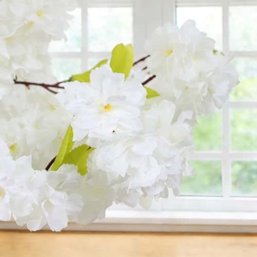Indoor Cherry Blossoms Tree White Artificial Cherry Blossom Tree 6FT Faux Bedroom Trees for Home Christmas New Year Decor - color: White-ap24