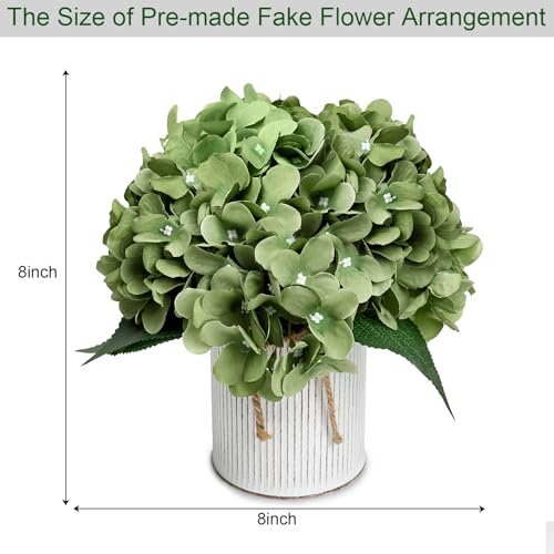 Flower Table Centerpieces - Set of 6 Floral Arrangement Artificial Wedding Hydrangeas Floral Arrangement with Rustic Metal Vase for Bridal Tea Party Event Decorations - Sage Green - color: Sage Green