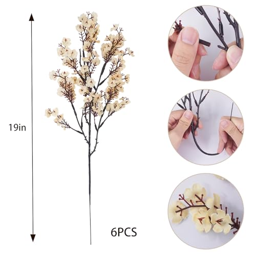 Uieke 6 Pcs Artificial Flowers Baby Breath Faux Champagne Artificial Gypsophila Bouquet Fake Silk Flowers Real Touch for Home Office Kitchen Wedding Wall DIY Room Farmhouse Décor - color: Champagne, size: 6PCS