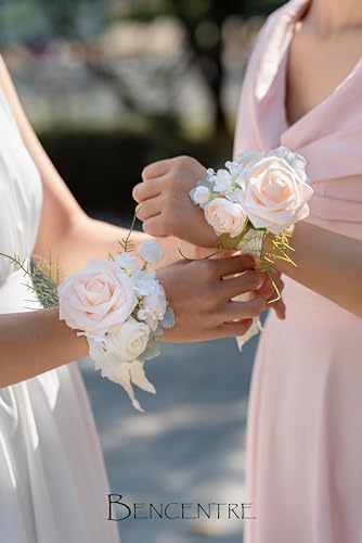 Blush Corsage for Wedding(Set of 6),Wrist Corsage for Woman,for Prom,Party Prom Hand Flower Decor,Mother of The Bride Corsage - color: Blush