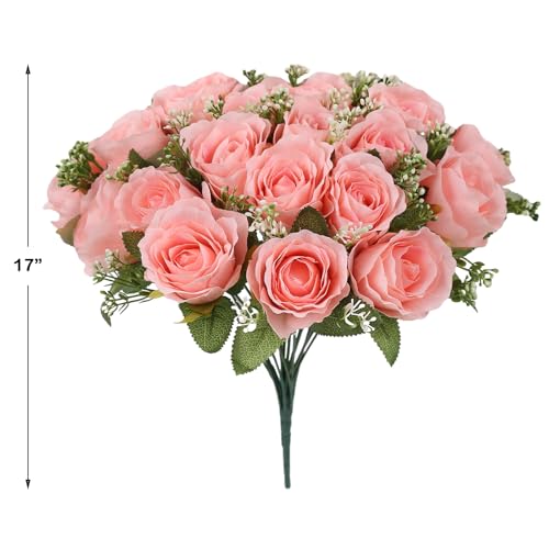 Pink Flowers for Cemetery - 18 Silk Memorial Rose for Grave Decorations | Memorial Remembrance Floral Decor for Mom Grandma Sister Female Loved Ones Headstone Graveyard Vase-Includes a Sympathy Card - color: Pink