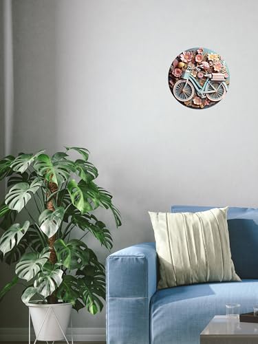 Rustic Metal Tin Sign Bicycle Bike Art Flower Wreath Welcome Door Hanging, Round 8x8 Inch (Bike) for Home, Garden, Kitchen, Bar, Cafe, Restaurant, Garage Wall Decor, Retro, Vintage - color: Bike