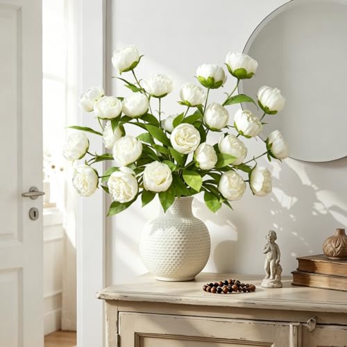Dremisland 3 Pcs Faux Peonies Artificial Flowers 27" Faux Peony Stems Flowers White Peonies Branch for Vase Filler DIY Bouquet Centerpiece Floral Arrangements Home Wedding Bridal Showers Decor - size: 3PCS