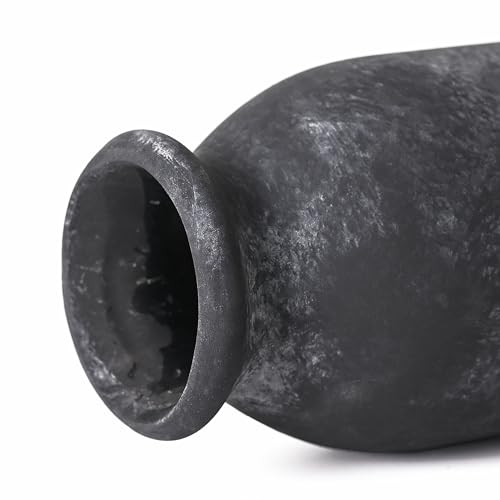 VICTOR & TERESA Black Ceramic Vases Home Decor, Flower Vase Set of 2, Farmhouse Vase for Flowers, Rustic Decorative Vases for Pampas Grass, Table, Living Room, Shelf, Centerpieces, 8 inch - color: Black