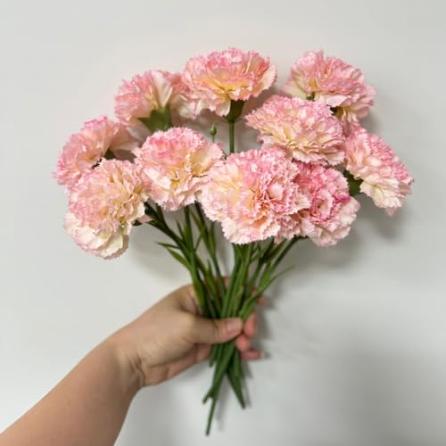 10 Stem Artificial Flowers Carnations Bouquets,11inch Real Touch Flowers with Stems,Silk Petals Fake Flowers Forever Plants for Wedding Flower Bouquet Centerpieces Bridal Shower Birthday (Pink) - color: Pink