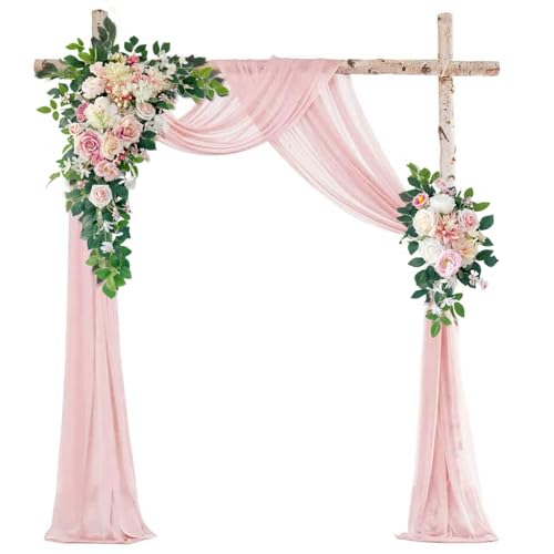 Odouzy Wedding Arch Flowers Kit,Artificial Flower Arch Decor (Set of 3),2pcs Artificial Flower Arrangement with 1pc Sheer Drape for Wedding Decor Reception Backdrop Floral Decorations (Light Pink) - color: Light Pink
