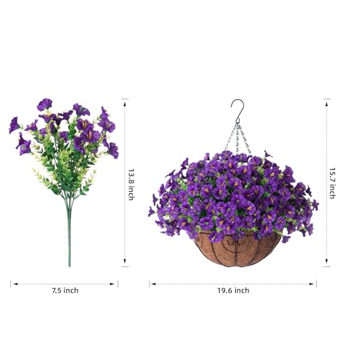 Artificial Fake Hanging Flowers Plants Basket for Outdoors Spring Decoration, Realistic Faux Silk Morning Glory for Outdoor Planters UV Resistant Artificial Flowers for Outside Porch Garden, Purple - color: B Purple