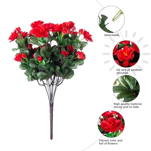 Ivydale Artificial Faux Red Flowers Plants for Outdoor Outside Spring Decor, Fake Silk Camellia UV Resistant Look Real for Planter Porch Patio Balcony Garden Table Indoor, 3 Large Bundles - color: A Red