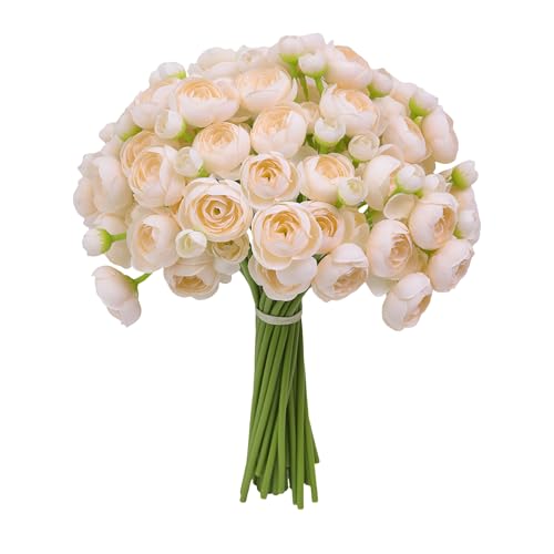 32Pcs Ranunculus Artificial Flower, Faux Light Champagne Ranunculus Flowers for DIY Bouquet, Bulk Fake Peony Wedding Filler Flowers for Centerpieces Arrangements Bridal Shower Decorations - color: Light Champagne
