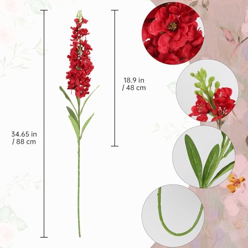 Red Delphinium Artificial Flowers 5PCS Silk Flowers with Stems Snapdragon Long Stem for Tall Vase Home Wedding Centerpieces Decor (Red) - color: Red