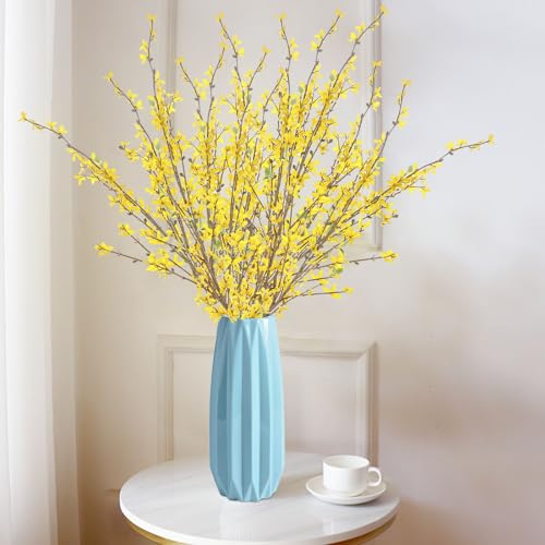 Artificial Forsythia Flowers,5Pcs 39.4 inch Artificial Forsythia Blossom Jasmine Stems Fake Silk Forsythia Branches for Flower Arrangement Wedding Home Office Decoration - size: 5PCS