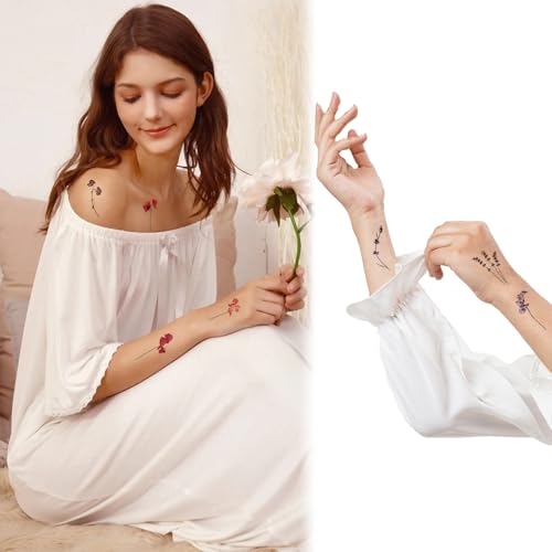 15 Sheets Lavender Temporary Tattoos Watercolor Flower Wild Floral Fake Tattoo Sticker For Women Body Art Temp Tattoo Paper